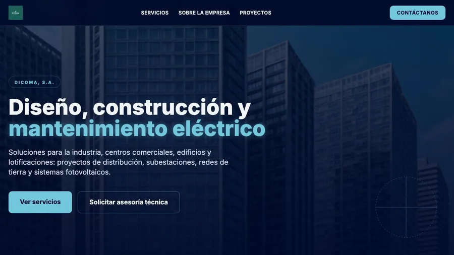 Página de inicio de Dicoma S.A., empresa de diseño y construcción eléctrica